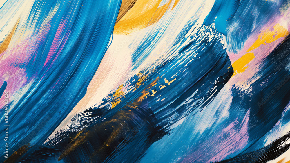 Blue Painterly Accent: Broad strokes of vivid hues clashing across a clean field