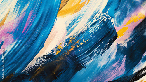 Obraz na płótnie Blue Painterly Accent: Broad strokes of vivid hues clashing across a clean field w salonie