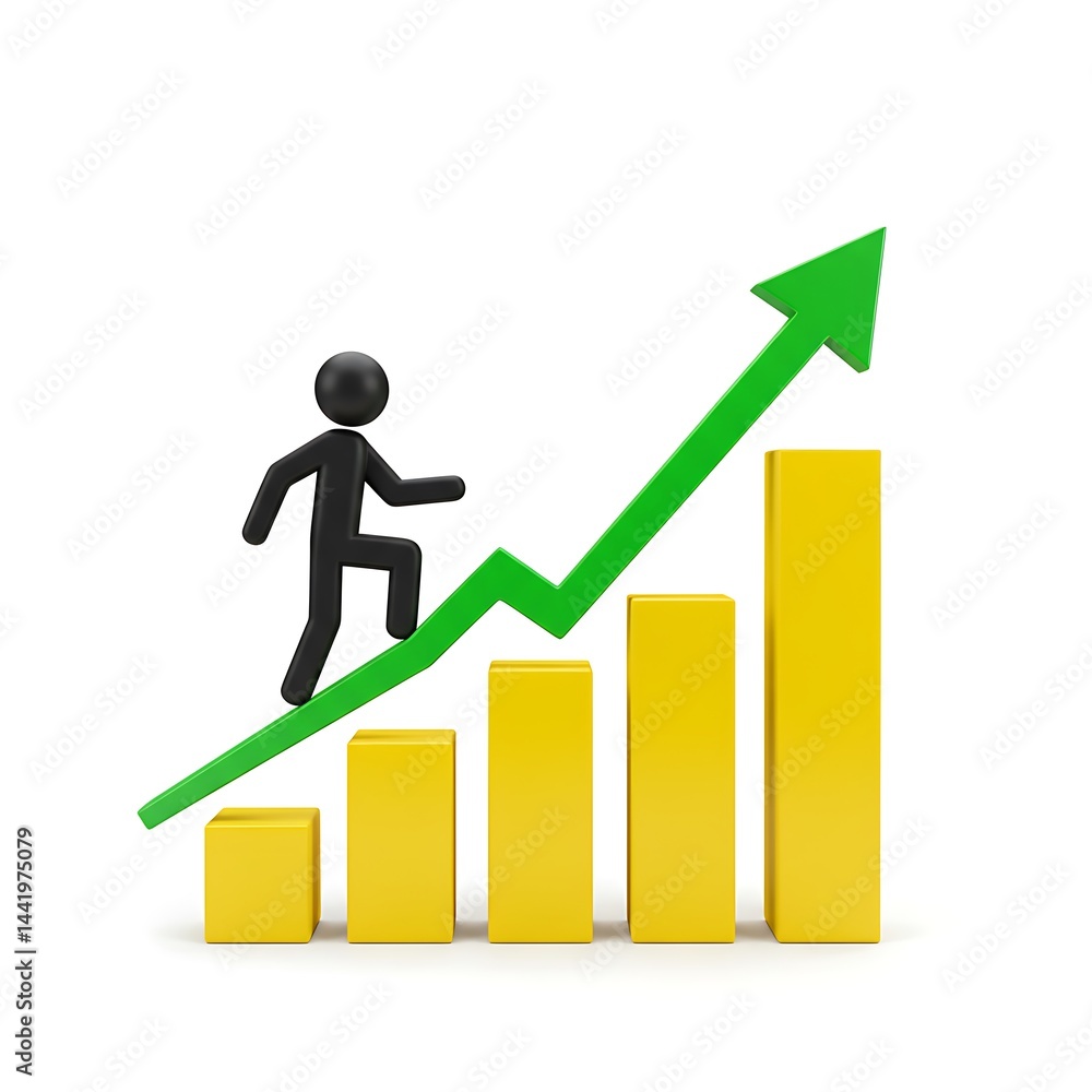 3D black figure ascending success graph 3D black figure ascending success graph