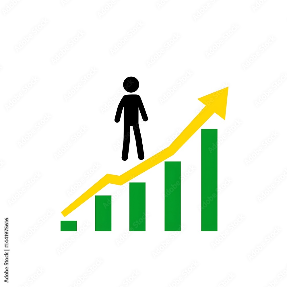 3D character standing on growth bar chart 3D character standing on growth bar chart