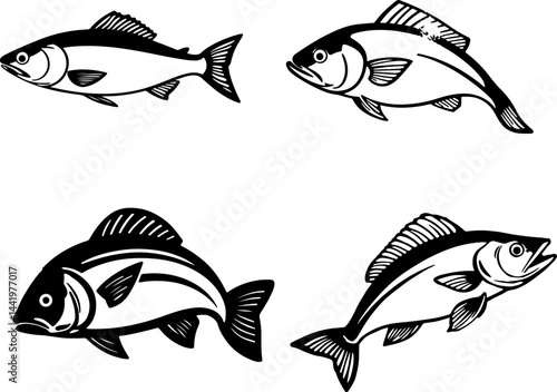  "Fish Silhouette Art – Minimalist Aquatic Design Featuring Bold Marine Shapes for Nautical Decor and Creative Graphic Projects"