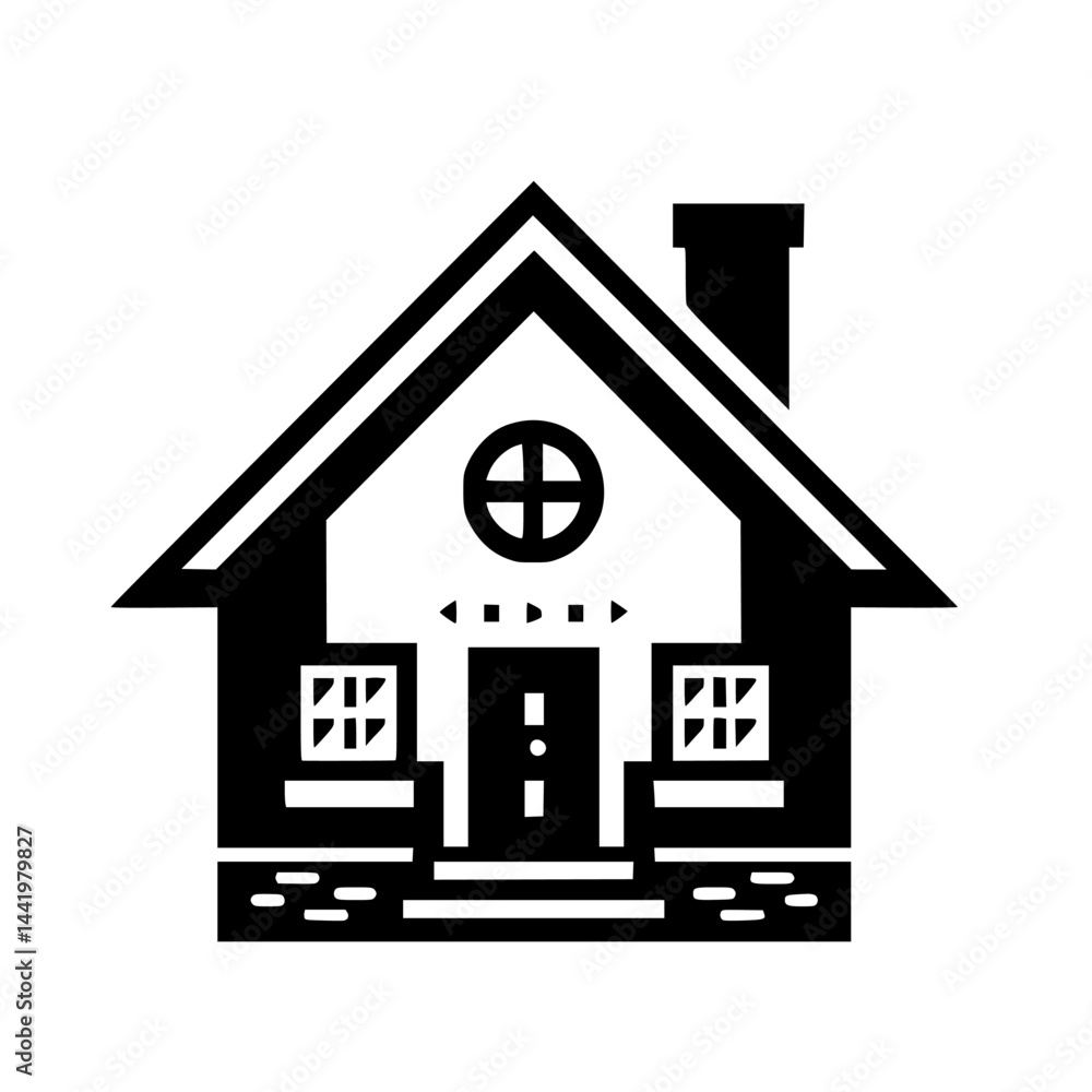 Simple Vector House Illustration: Black & White, Modern, Minimalist Simple Vector House Illustration: Black & White, Modern, Minimalist
