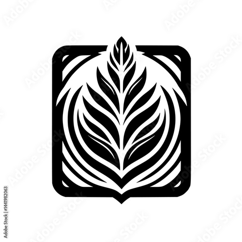 Elegant Stylized Black & White Latte Art Design, Coffee Icon within Rounded Frame