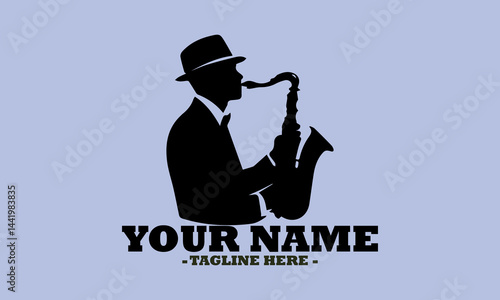 illustration silhouette of the musician playing on a saxophone vector design, logo saxophonist shape art and saxophone player template design