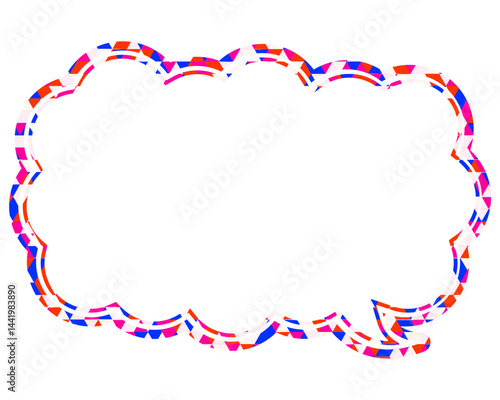 ステンドグラス風吹き出し　三角形模様　細長い雲形