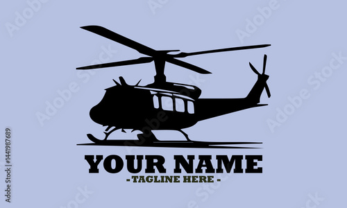 Isolated black luxury business helicopter logo design. Military helicopter in flight, isolated on a vector background and illustration helicopter vector logo design