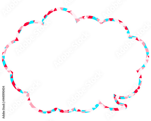 ステンドグラス風吹き出し　三角形模様　丸みのある雲形