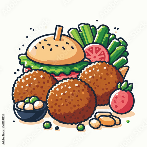 vegetarian, falafel, healthy, snack, background, food, meal, vegan, vegetable, fried, traditional, dinner, lunch, diet, chickpea, cuisine, dish, arabic, closeup, organic, homemade, ball, brown, turkis