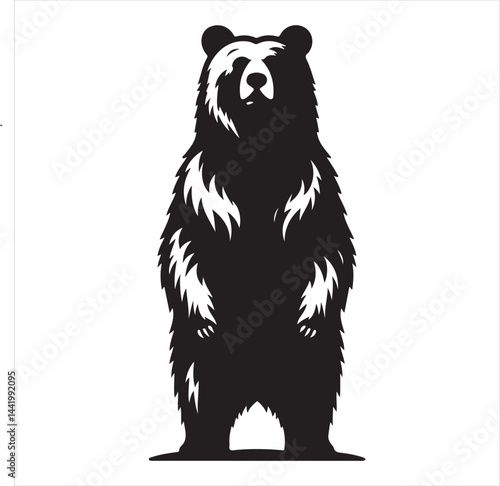 bear standing silhouette, vector, black color silhouette 