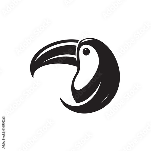 Black Toucan Bird Silhouette with Smooth Curves on White Background