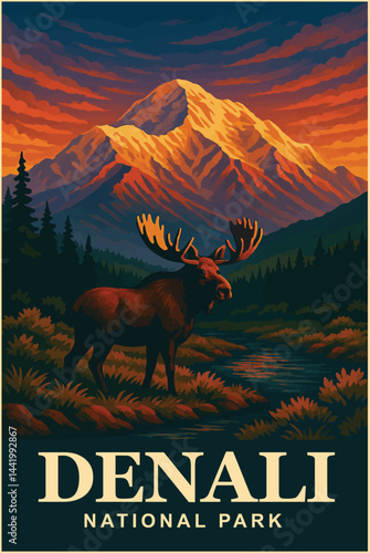 denali national park vector illustration