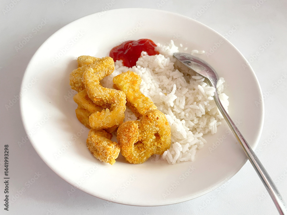 fried chicken nuggets in a plate isolated on white background. fried chicken nuggets in a plate isolated on white background.