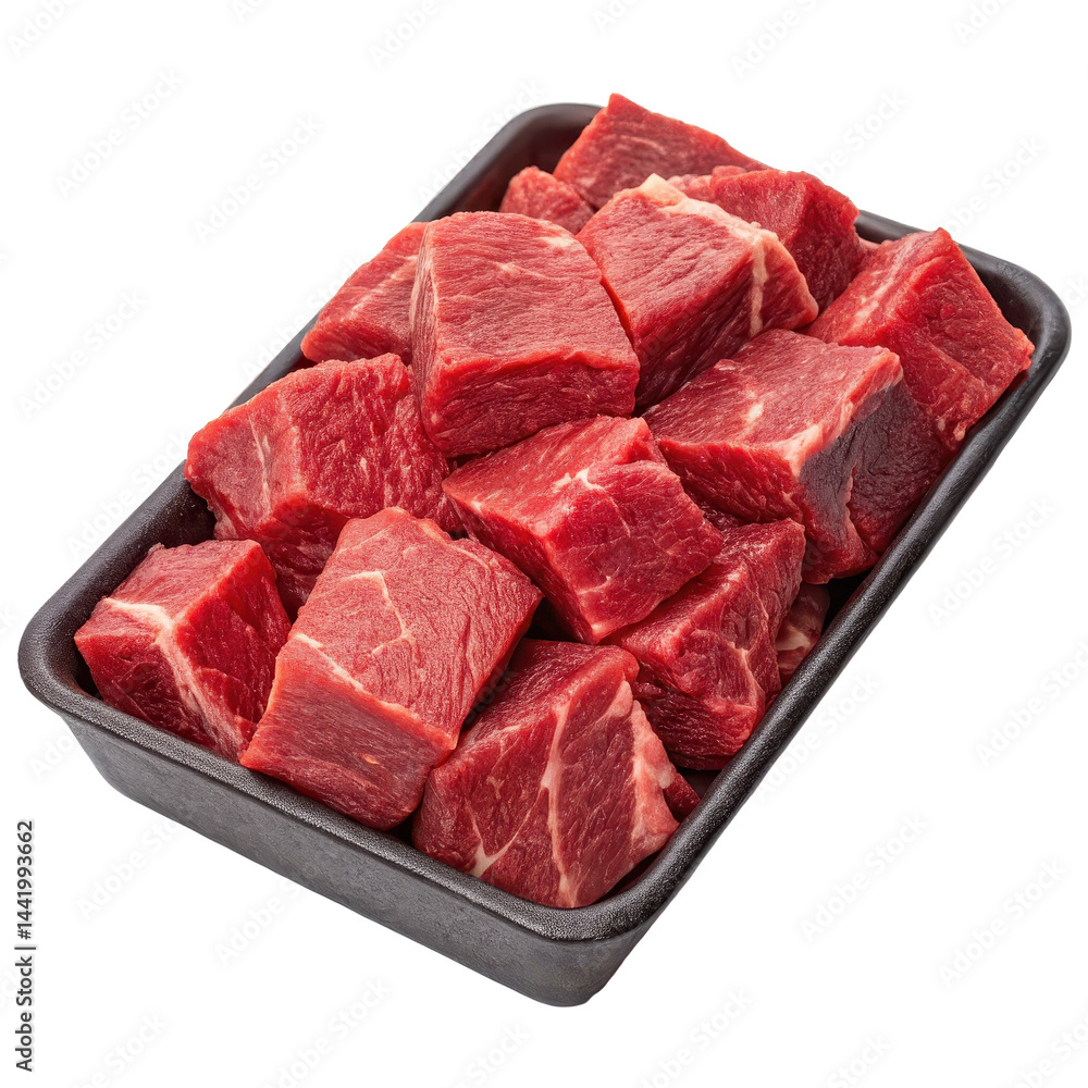 Fototapeta premium Raw beef meat cubes in a tray