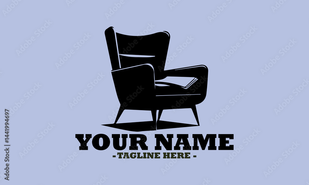 Comfortable armchair holds an open newspaper ready for someone to read its articles. Relaxation concept, illustration comfortable armchair vector design and logo art Comfortable armchair holds an open newspaper ready for someone to read its articles. Relaxation concept, illustration comfortable armchair vector design and logo art