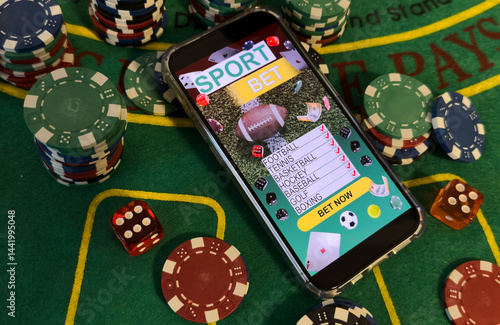 Money, mobile phone. Concept of sports bet.