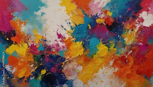 An abstract painting with bright colors.