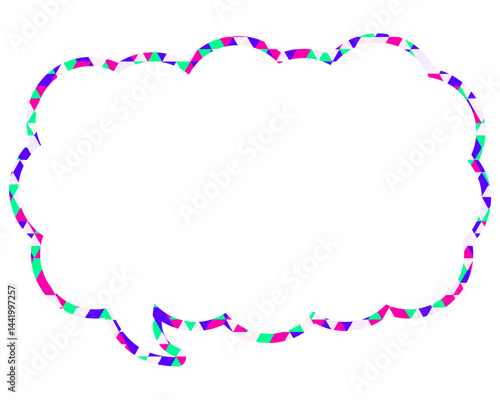 ステンドグラス風吹き出し　三角形模様　細長い雲形