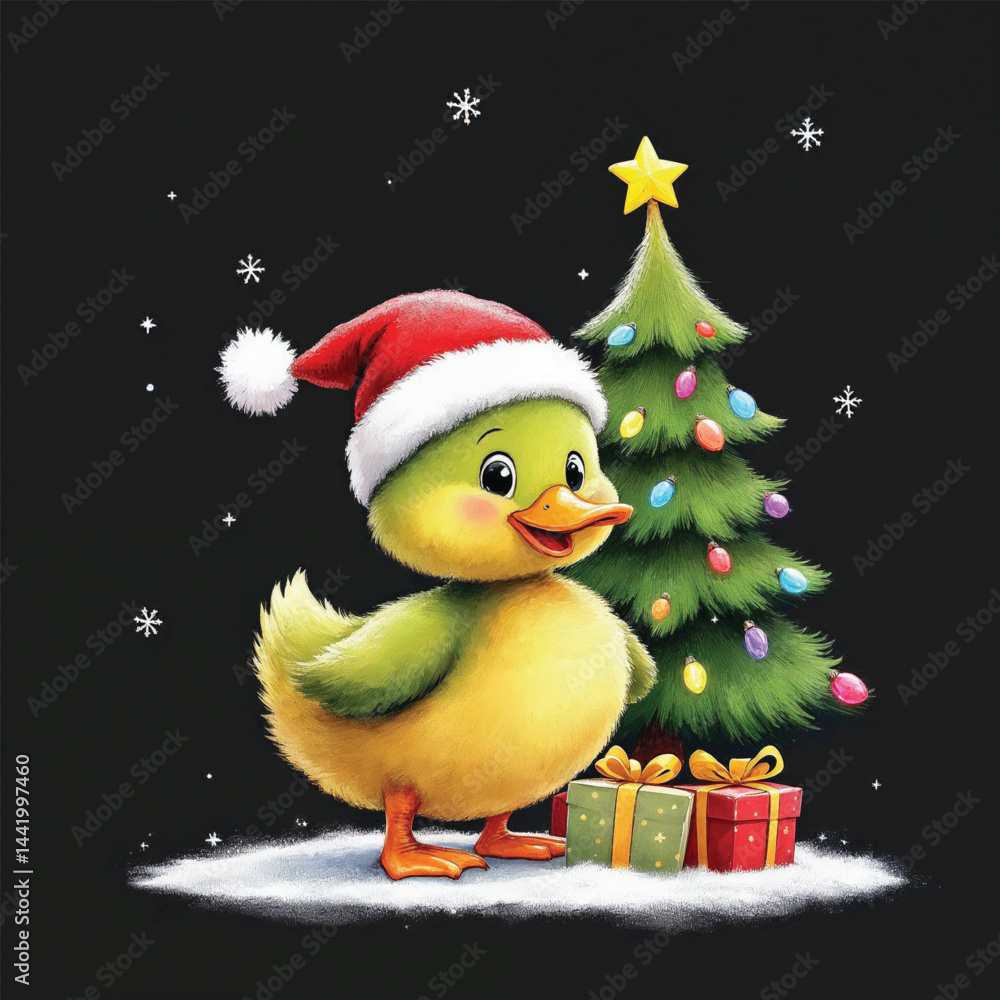 Duck Santa Hat Christmas Tree Light Vector Illustration isolated Duck Santa Hat Christmas Tree Light Vector Illustration isolated
