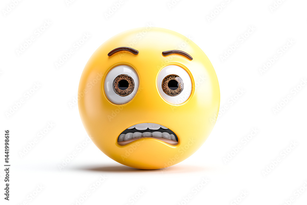 Fototapeta premium Anxious Yellow Emoticon Showing Fear and Worry