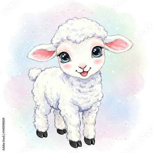 Watercolor illustration of a cute lamb