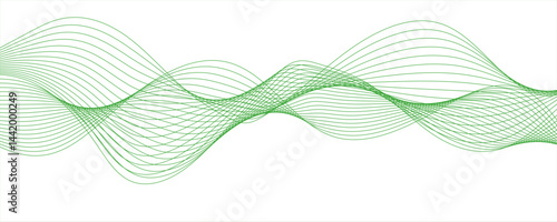 Abstract green color gradient wave lines with twisted curve lines and blend effect. 3D Futuristic tech background with Curved wavy line. Seamless wave pattern glowing science flowing 