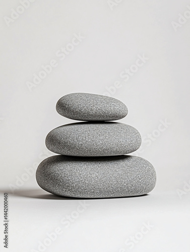 Obraz na płótnie Three gray stones stacked on a white background. w salonie