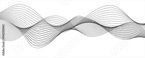 Abstract black color gradient wave lines with twisted curve lines and blend effect. 3D Futuristic tech background with Curved wavy line. Seamless wave pattern glowing science flowing 