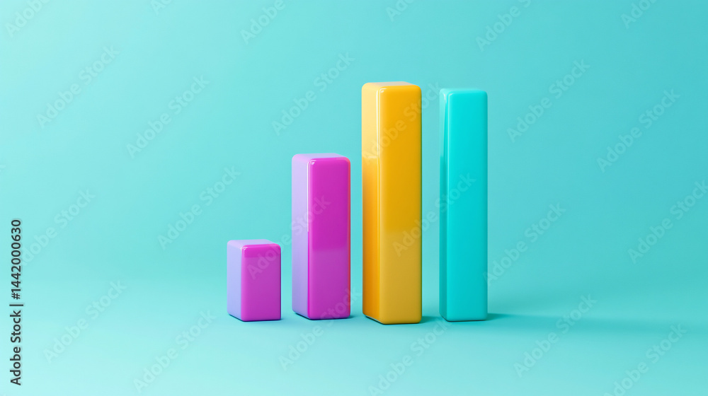 Colorful 3D bar graph showing growth, progress, and increasing data.