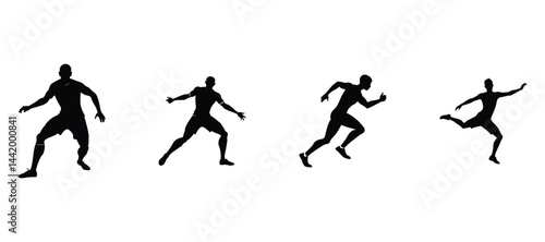 Silhouettes of Athletic Movements Defensive Stance, Sprinting, and Jumping Depicted in Minimalist Design