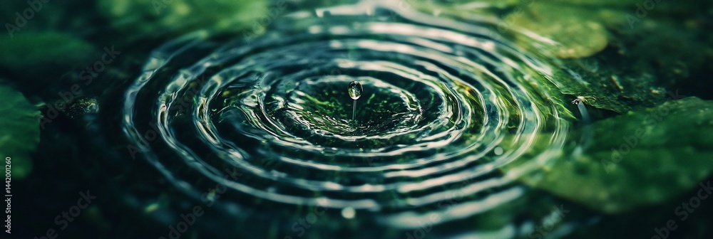 Close-up of concentric ripples on water surface after a drop.