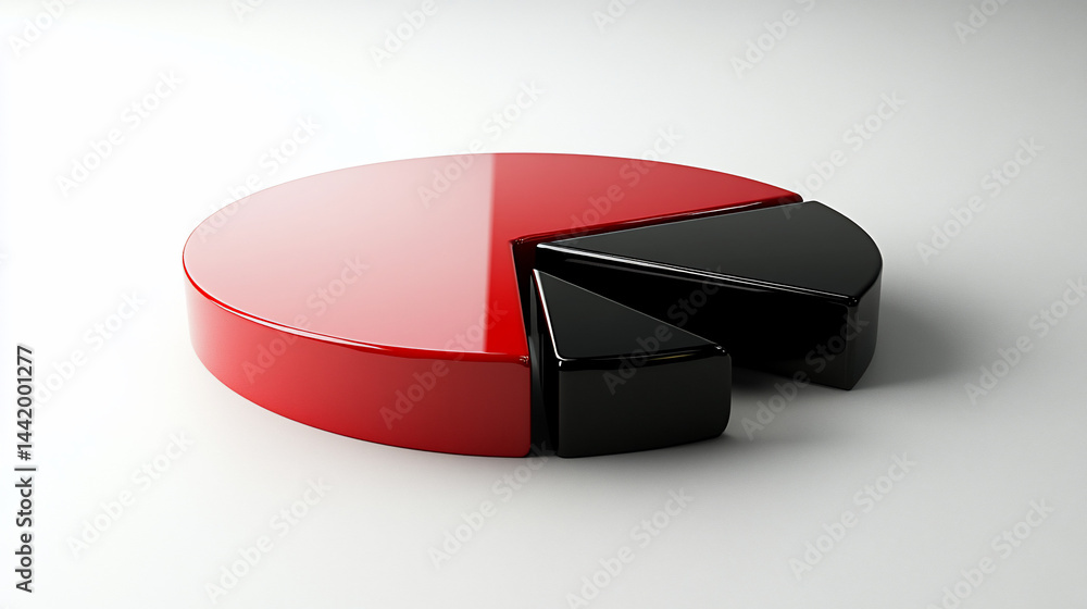 3D pie chart with red and black segments on white background.