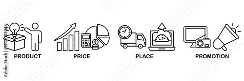 Marketing mix 4P icon set vector illustration concept with icon of product, price, place, and promotion