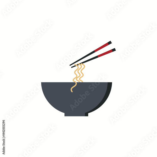 Japanese noodles flat icon with long shadow Vector