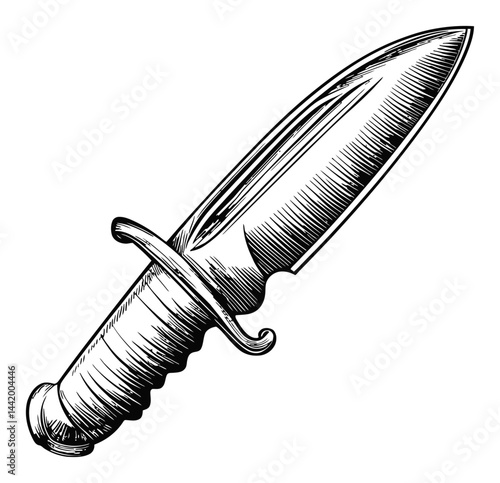 Detailed Engraving of a Classic Design Knife with Blade and Handle