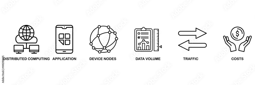 Edge computing icon set vector illustration concept with icon of distributed computing, application, device nodes, data volume, traffic and reduce costs� Edge computing icon set vector illustration concept with icon of distributed computing, application, device nodes, data volume, traffic and reduce costs�