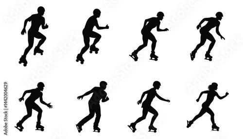 Wallpaper Mural Dynamic Roller Skating Silhouettes - Action Poses Torontodigital.ca