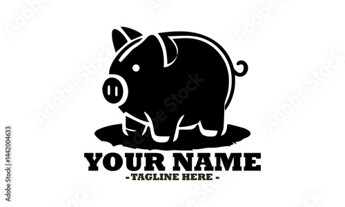 Simple pig logo design, black piggy bank vector, illustration pig vector design art and template pig logo design