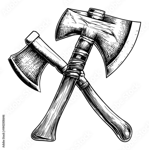 Crossed Axes in Vintage Engraving Style for Illustrative Purposes