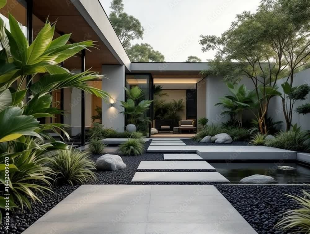 Modern Garden Pathway with Tranquil Design | 4K Ultra HD Landscaping Modern Garden Pathway with Tranquil Design | 4K Ultra HD Landscaping