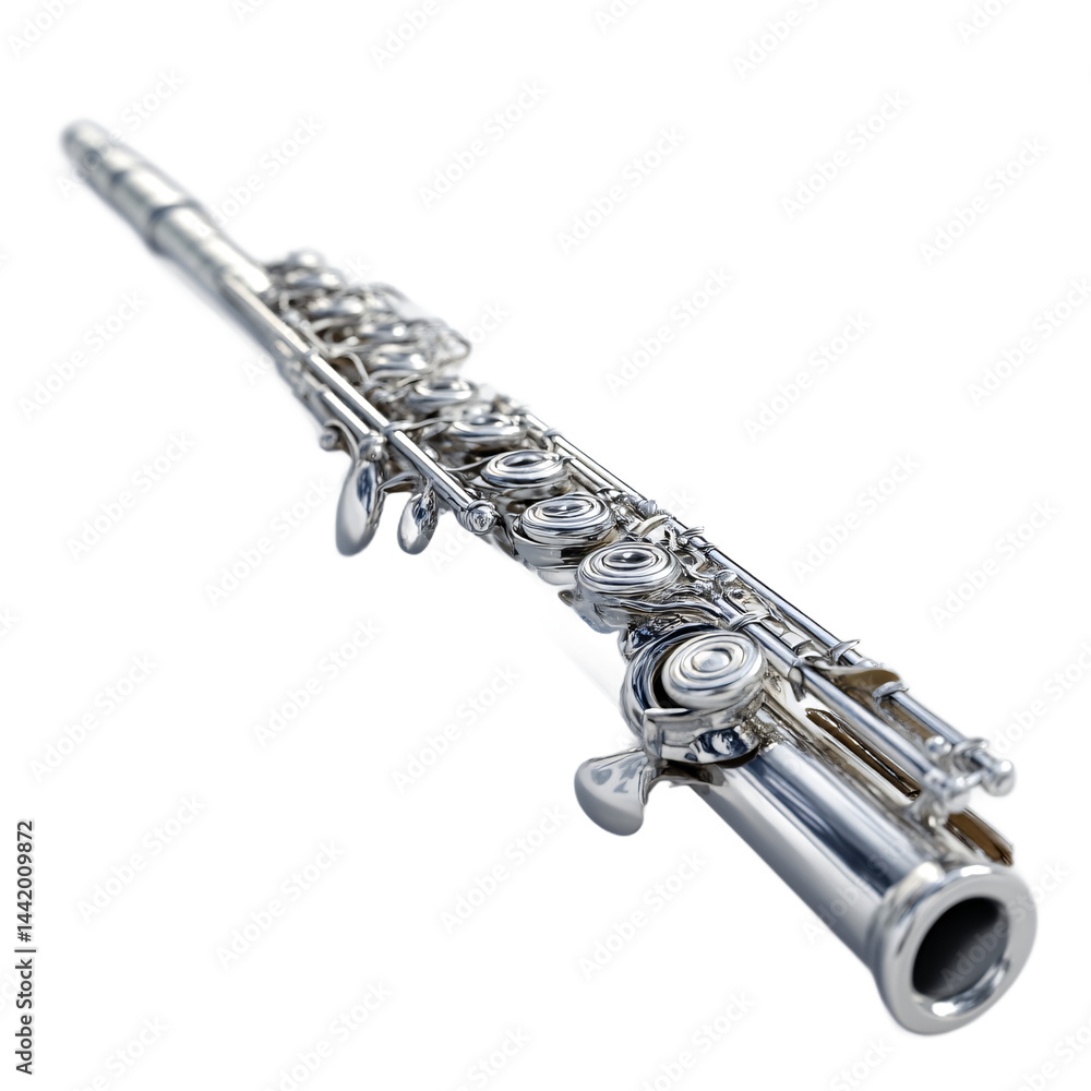 Fototapeta premium Gleaming metal flute against darkness