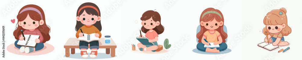vector collection of a boy and girl reading and writing books vector collection of a boy and girl reading and writing books