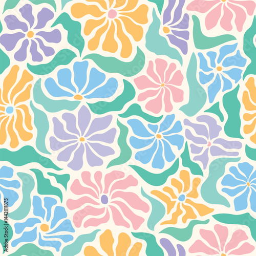Matisse floral seamless pattern in pastel color palette for wallpaper, wrapping paper, scrapbooking, stationery, prints, kids apparel, home decor, etc. EPS 10