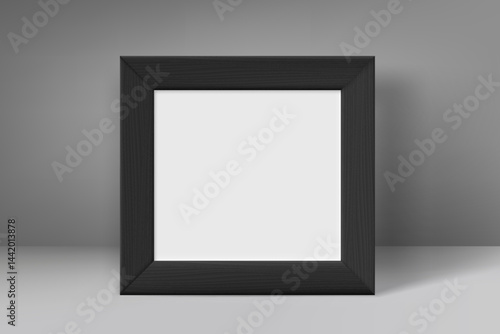 Blank black wood frame with white paper. 3d vector mockup