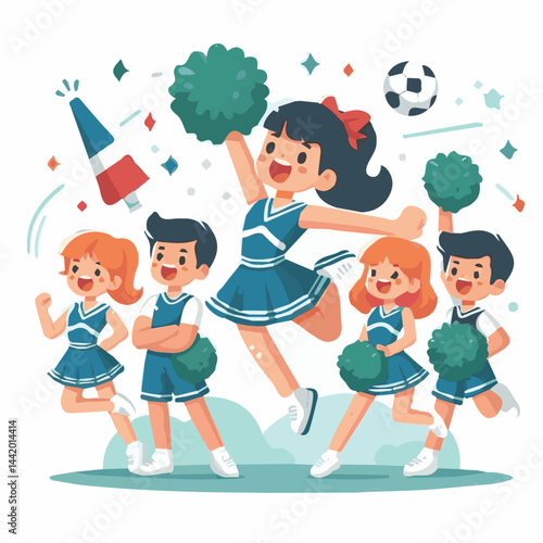 team, cheerleading, sport, game, dance, girl, female, cheerful, dancer, fitness, silhouette, symbol, pompom, jump, training, pompoms, loudspeaker, loud, speaker, leader, sporting, amplifier, formation