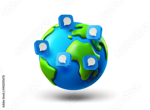 The Earth with speech bubbles isolated on white background. 3d vector illustration