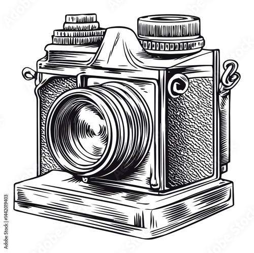 Vintage Camera Engraving and Illustration for Retro Art Lovers