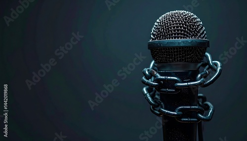 Microphone with Chain Restriction. World press freedom day