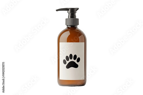 Pet shampoo bottle with paw print label.