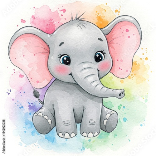 Watercolor illustration of a cute elephant
