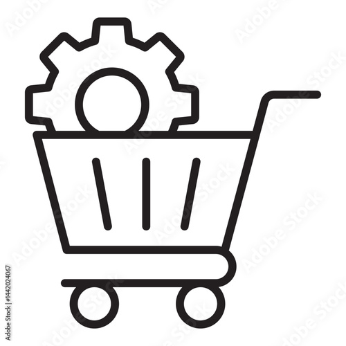 Shopping cart with gear service icon	
